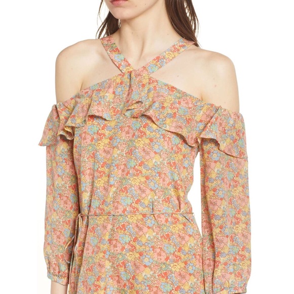 Madewell Silk Forsythia Cold-Shoulder Dress 10 🆕 - Picture 3 of 8